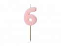 Bougie d'anniversaire Chiffre 6, rose clair, 5.5 cm