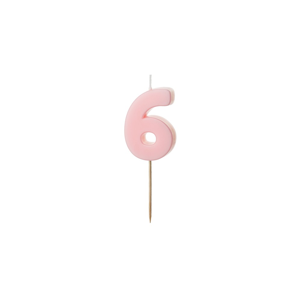 Bougie d'anniversaire Chiffre 6, rose clair, 5.5 cm