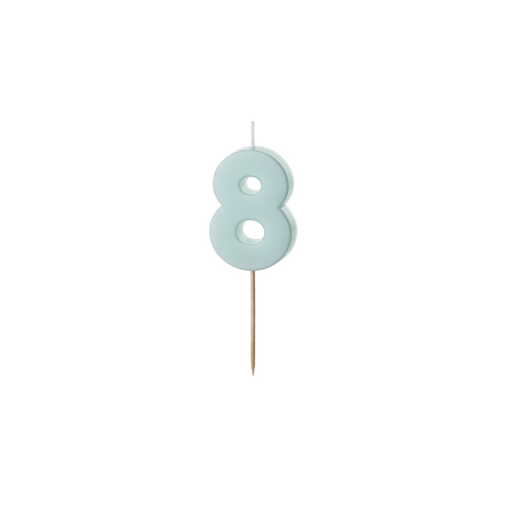 Bougie d'anniversaire Chiffre 8, bleu clair, 5.5 cm