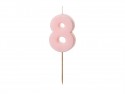 Bougie d'anniversaire Chiffre 8, rose clair, 5.5 cm