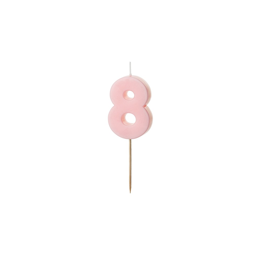 Bougie d'anniversaire Chiffre 8, rose clair, 5.5 cm