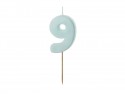 Bougie d'anniversaire Chiffre 9, bleu clair, 5.5 cm