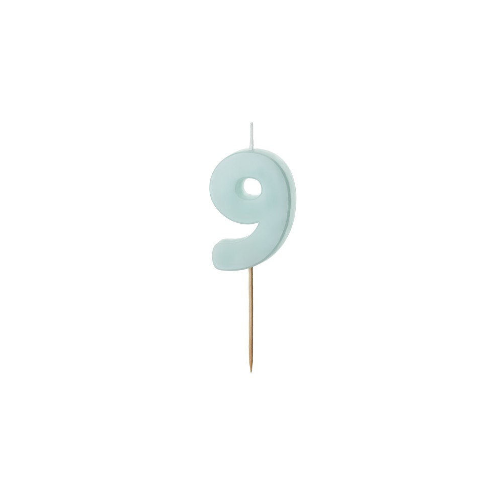 Bougie d'anniversaire Chiffre 9, bleu clair, 5.5 cm