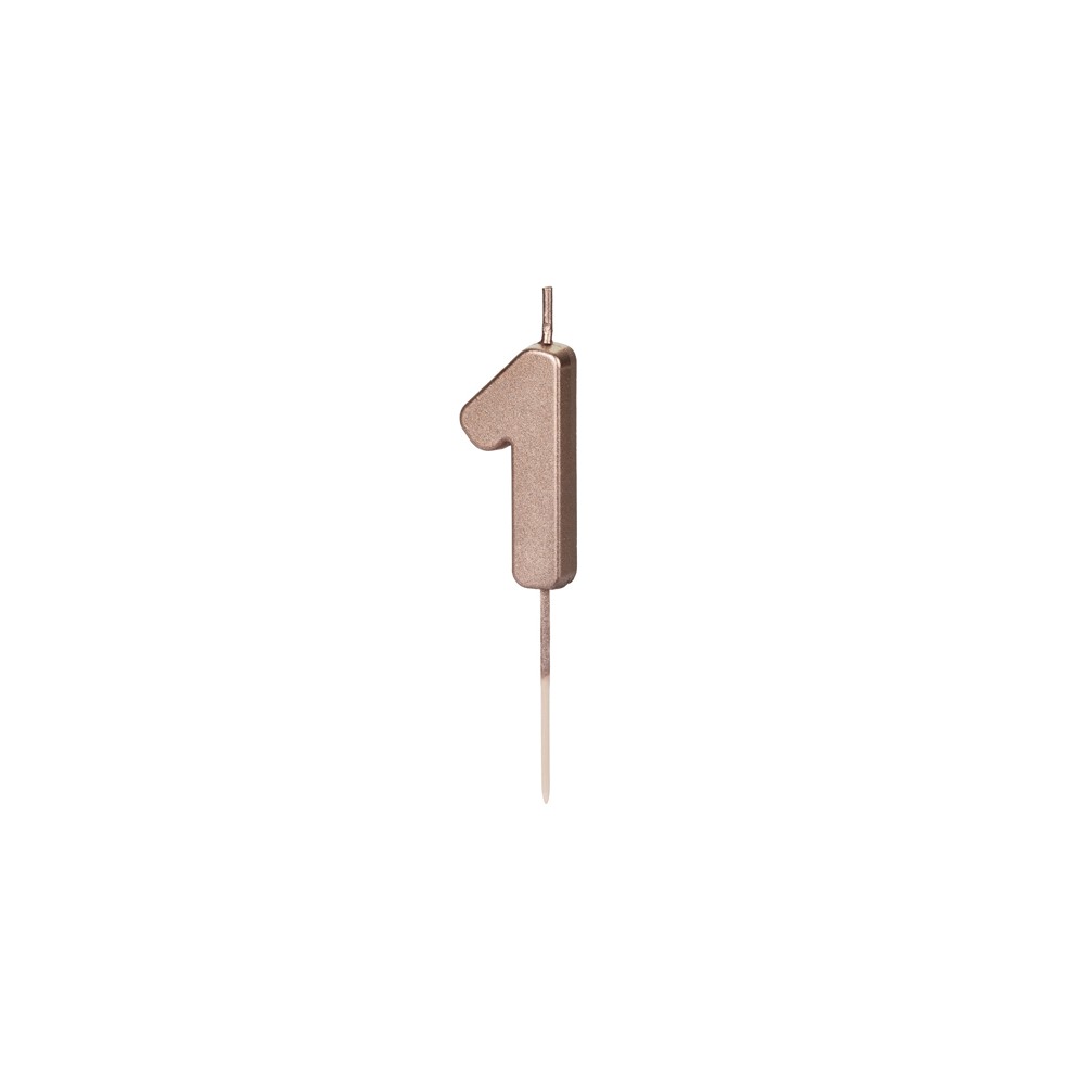 Bougie d'anniversaire Chiffre 1, or rose, 4.5cm