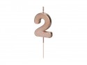 Bougie d'anniversaire Chiffre 2, or rose, 4.5cm