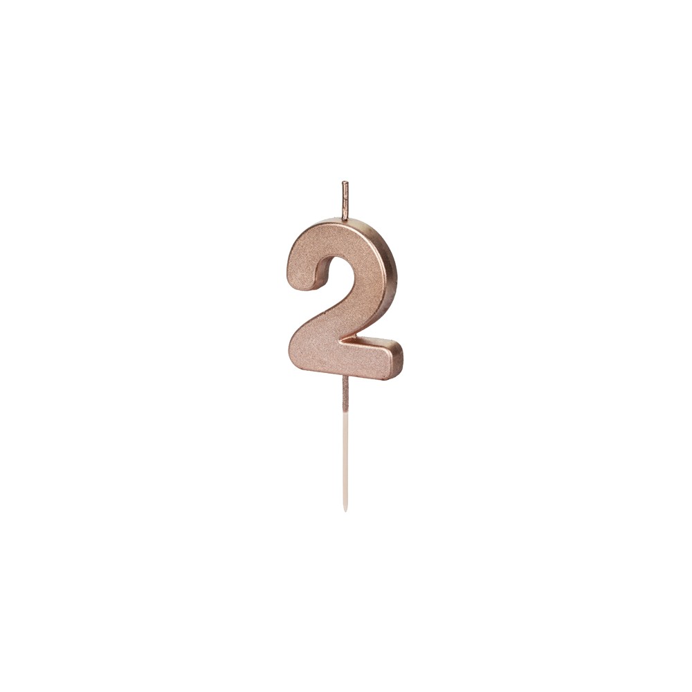 Bougie d'anniversaire Chiffre 2, or rose, 4.5cm
