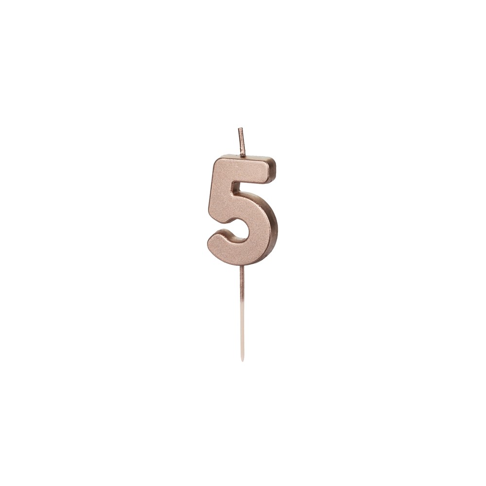 Bougie d'anniversaire Chiffre 5, or rose, 4.5cm