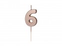 Bougie d'anniversaire Chiffre 6, or rose, 4.5cm
