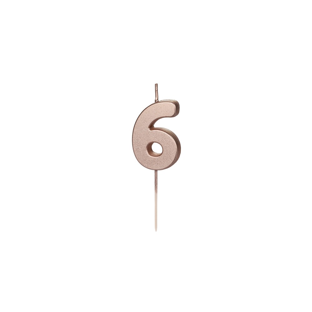 Bougie d'anniversaire Chiffre 6, or rose, 4.5cm