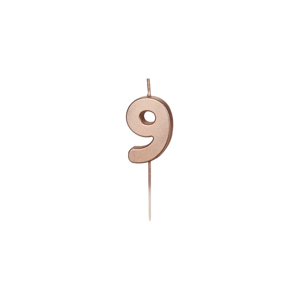Bougie d'anniversaire Chiffre 9, or rose, 4.5cm