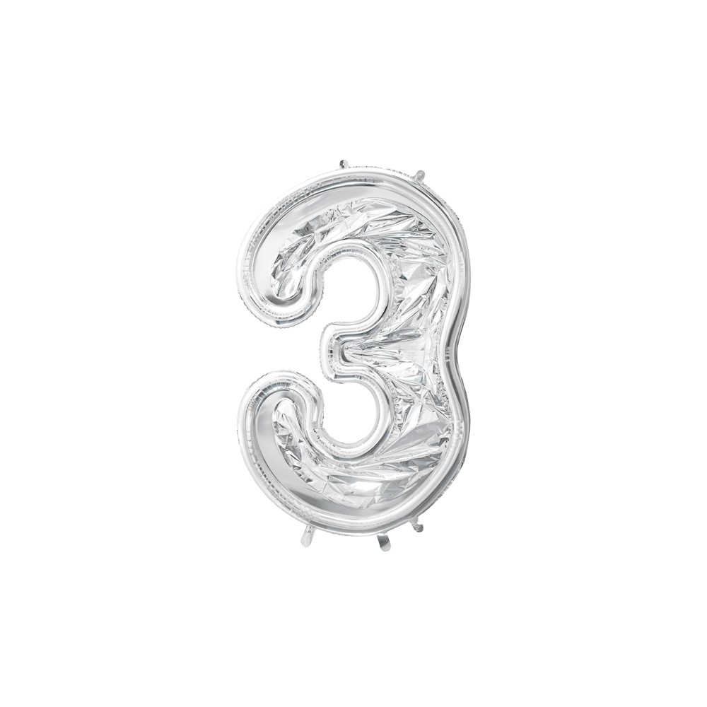 Cadre Numéro '3' pour Ballons Latex, 126cm, Argenté Brillant