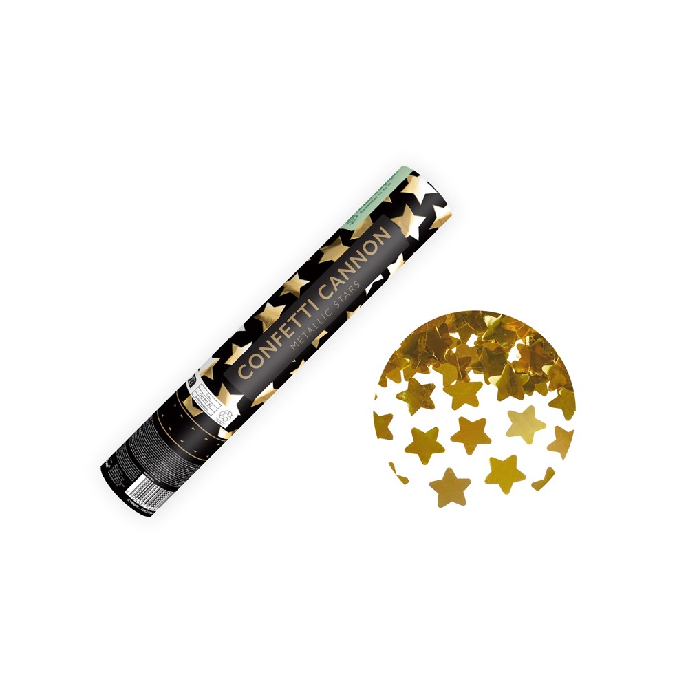 Canon à confettis avec étoiles, 28 cm, or