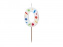 Bougie d'anniversaire Chiffre '0', confettis blancs, 5.5cm