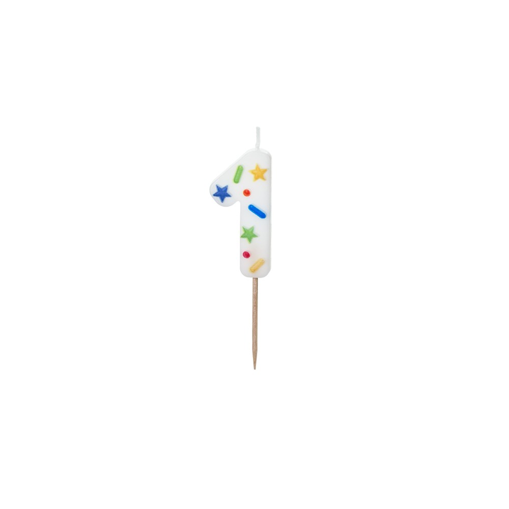 Bougie d'anniversaire Chiffre '1', confettis blancs, 5.5cm