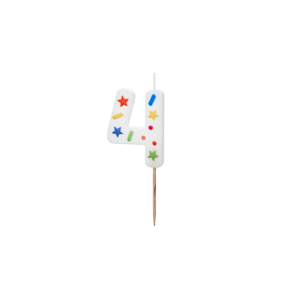 Bougie d'anniversaire Chiffre '4', confettis blancs, 5.5cm