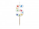 Bougie d'anniversaire Chiffre '5', confettis blancs, 5.5cm