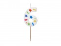 Bougie d'anniversaire Chiffre '6', confettis blancs, 5.5cm