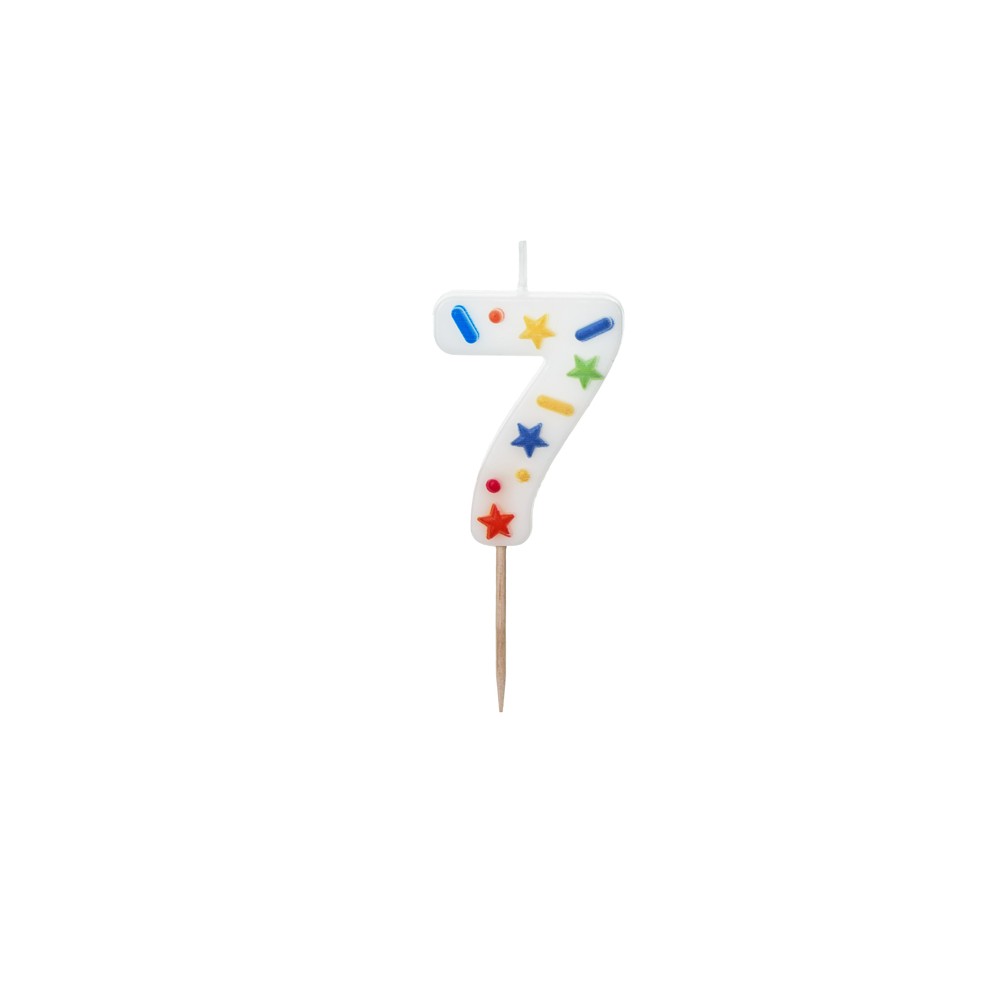 Bougie d'anniversaire Chiffre '7', confettis blancs, 5.5cm