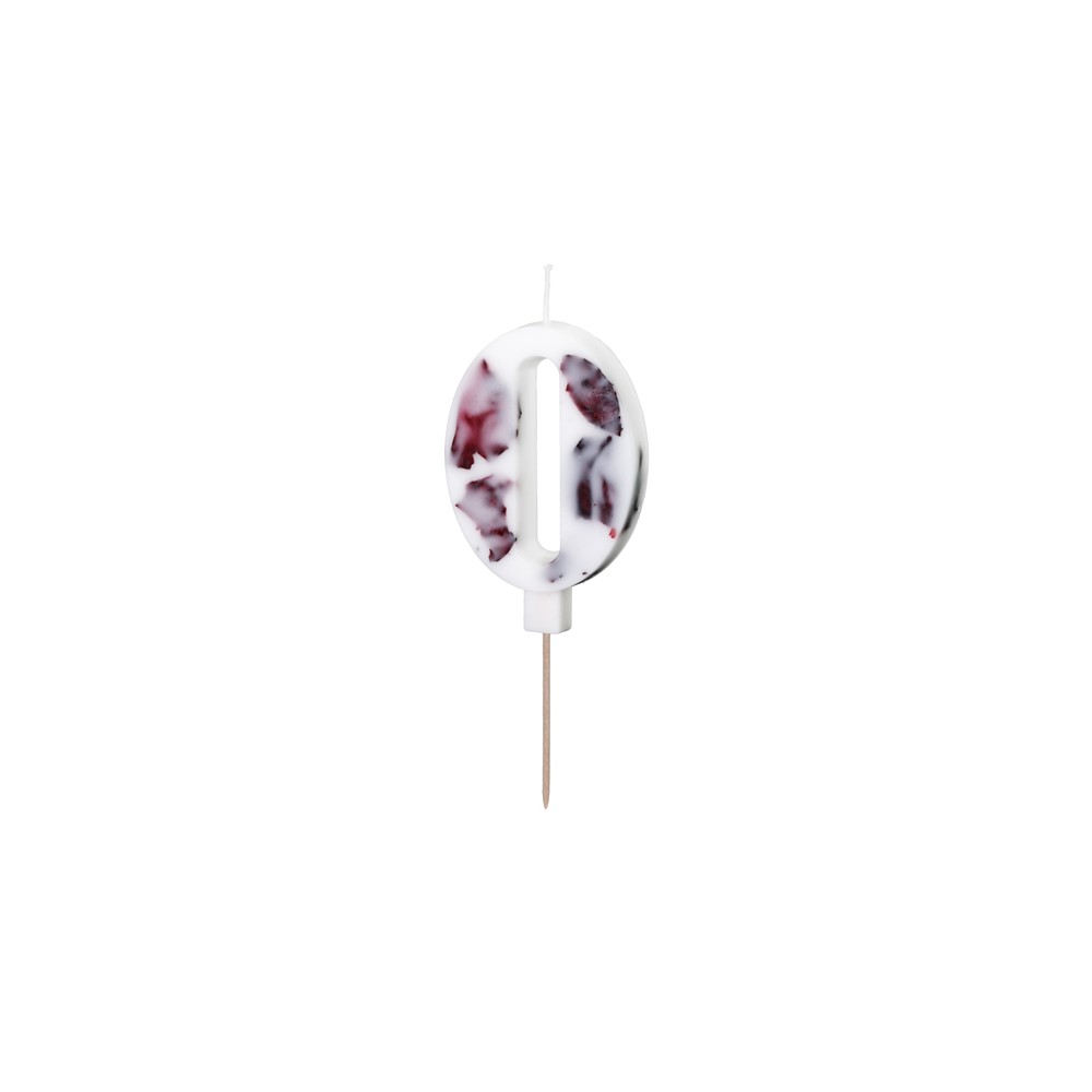 Bougie d'anniversaire Numéro '0', Blanche avec Pétales de Fleurs, 8 cm