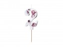 Bougie d'anniversaire Numéro '2', Blanche avec Pétales de Fleurs, 8 cm