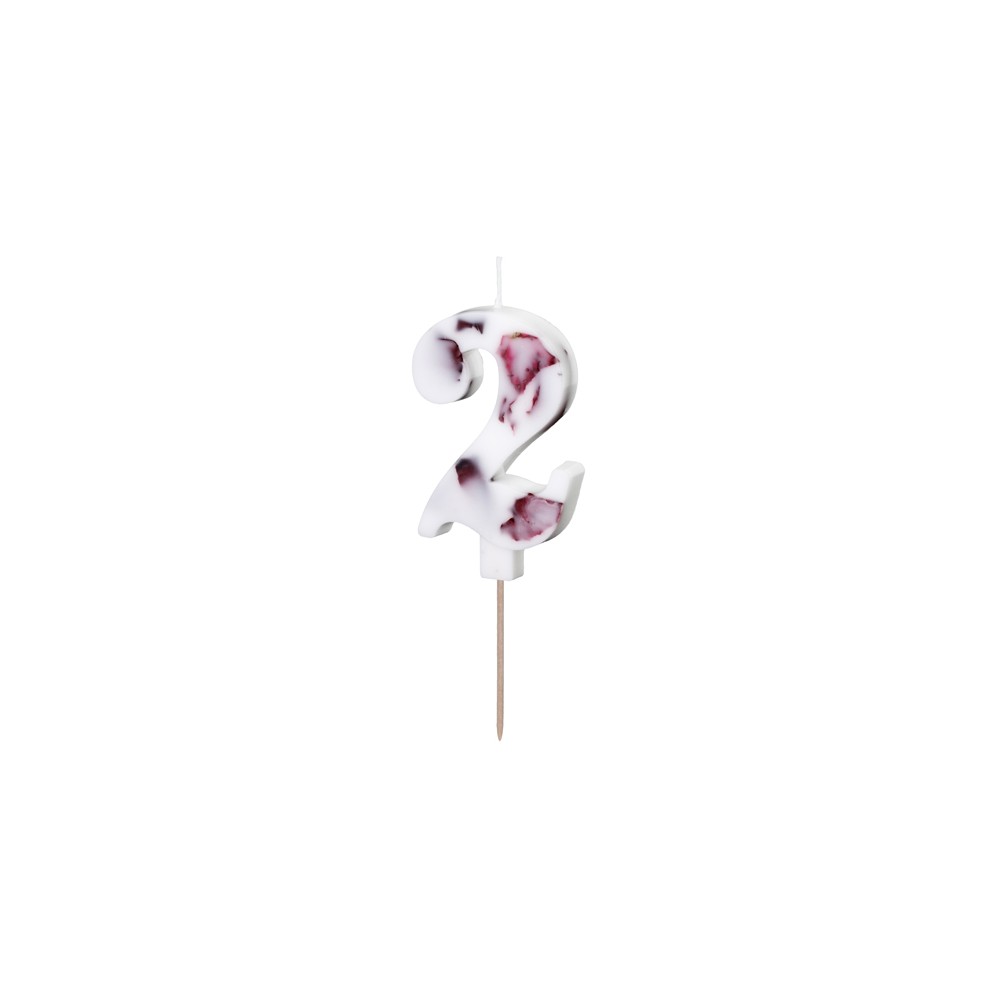 Bougie d'anniversaire Numéro '2', Blanche avec Pétales de Fleurs, 8 cm