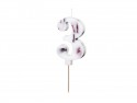 Bougie d'anniversaire Numéro '3', Blanche avec Pétales de Fleurs, 8 cm