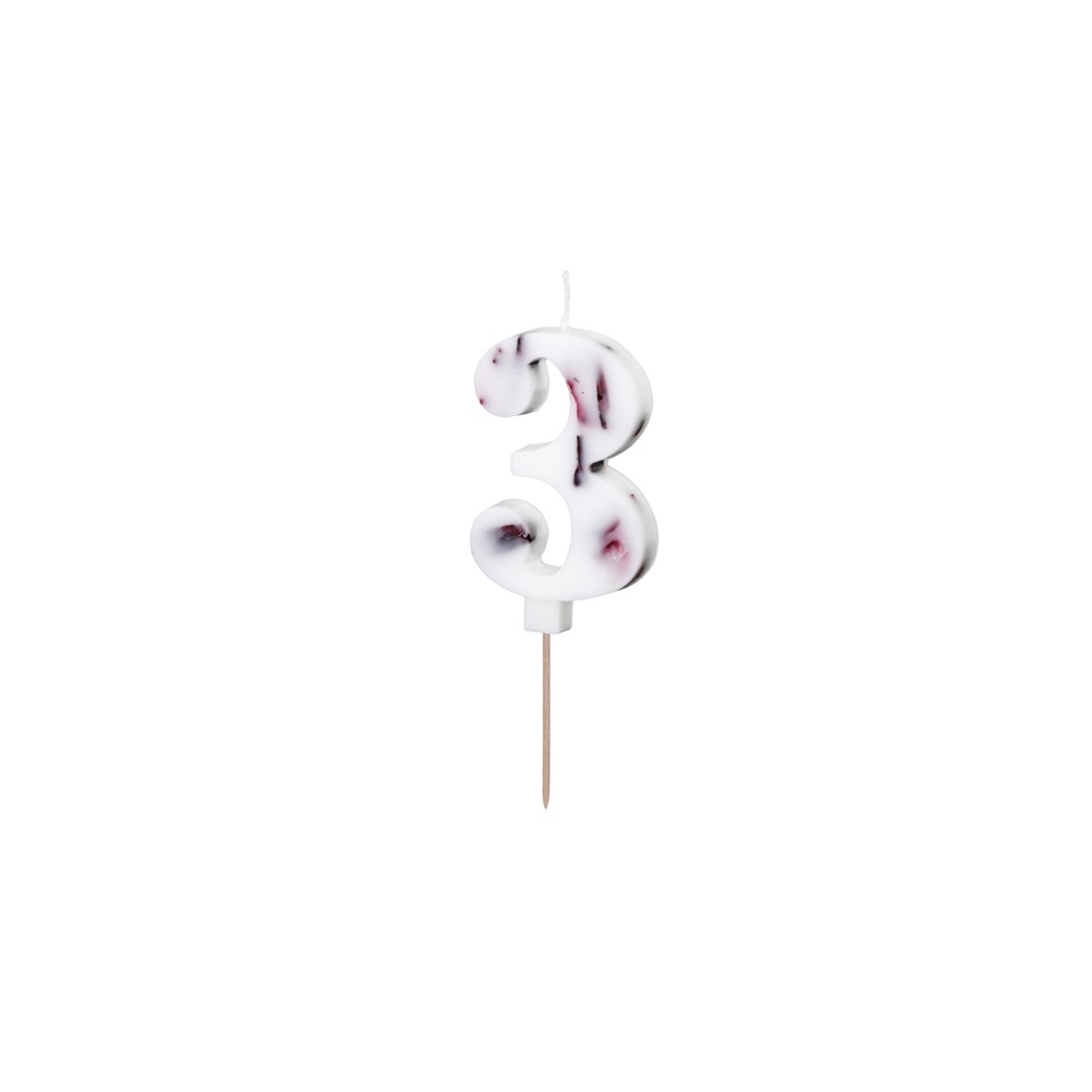 Bougie d'anniversaire Numéro '3', Blanche avec Pétales de Fleurs, 8 cm