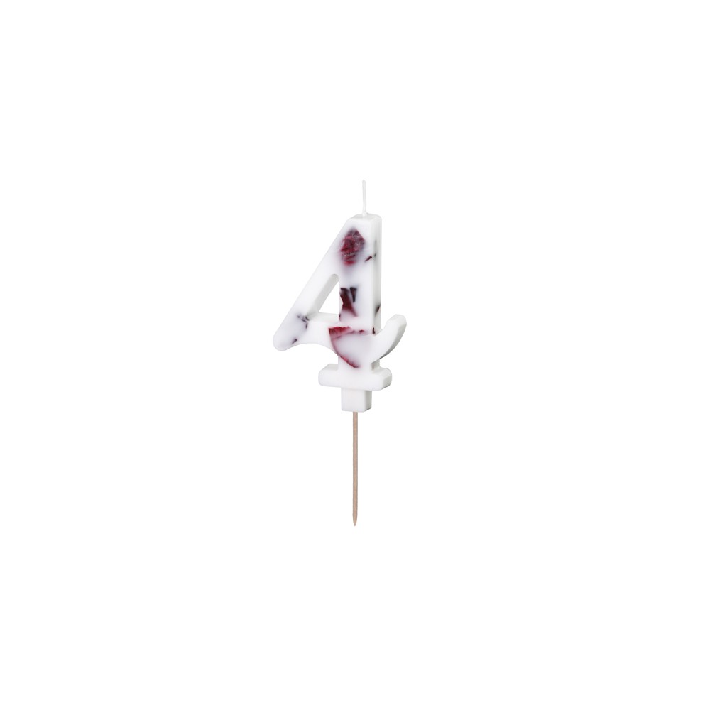 Bougie d'anniversaire Numéro '4', Blanche avec Pétales de Fleurs, 8 cm