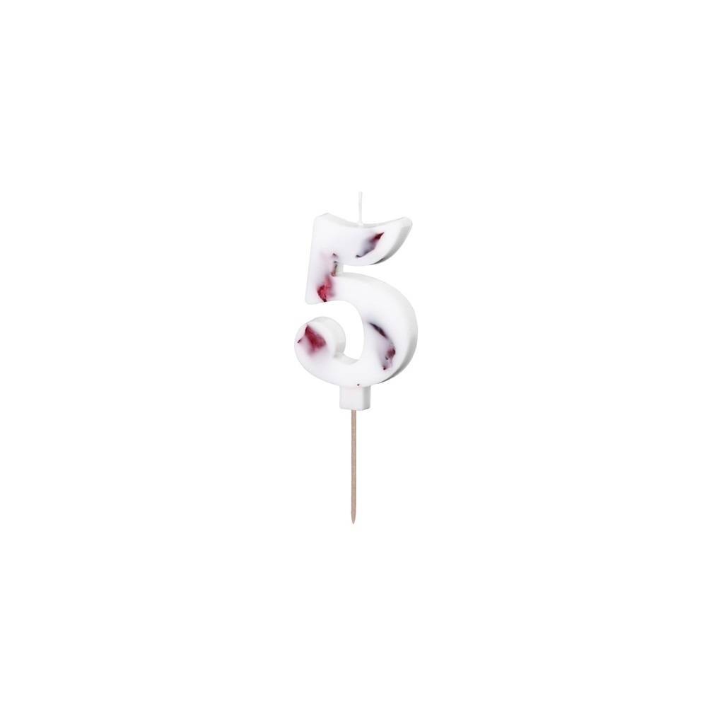 Bougie d'anniversaire Numéro '5', Blanche avec Pétales de Fleurs, 8 cm