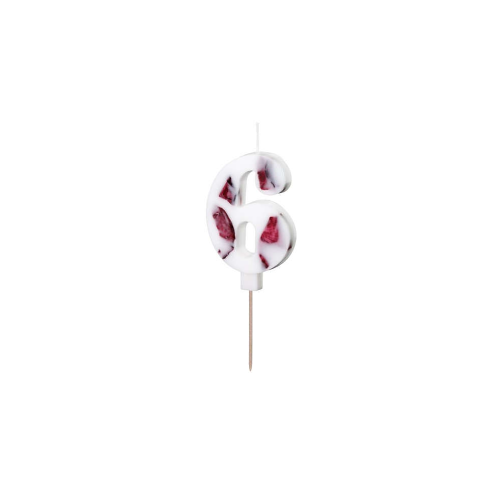 Bougie d'anniversaire Numéro '6', Blanche avec Pétales de Fleurs, 8 cm