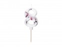 Bougie d'anniversaire Numéro '8', Blanche avec Pétales de Fleurs, 8 cm