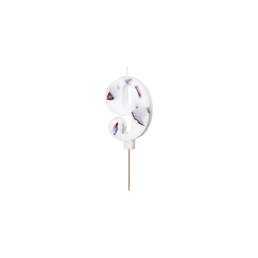 Bougie d'anniversaire Numéro '9', Blanche avec Pétales de Fleurs, 8 cm