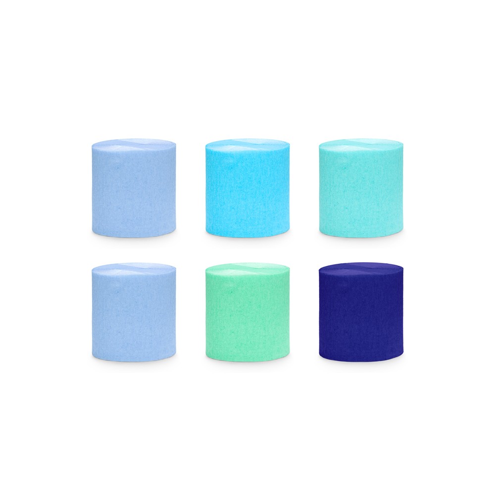 Papier crépon 5cm/10m, set de 6 pcs., mélange bleu-vert
