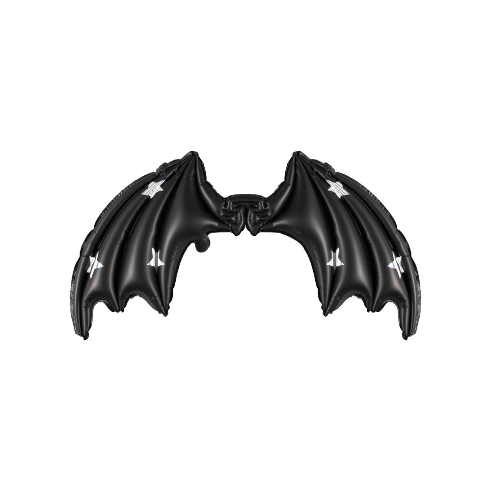 Ballon en foil Ailes de Chauve-souris, noir mat avec étoiles, 85 x 50 cm