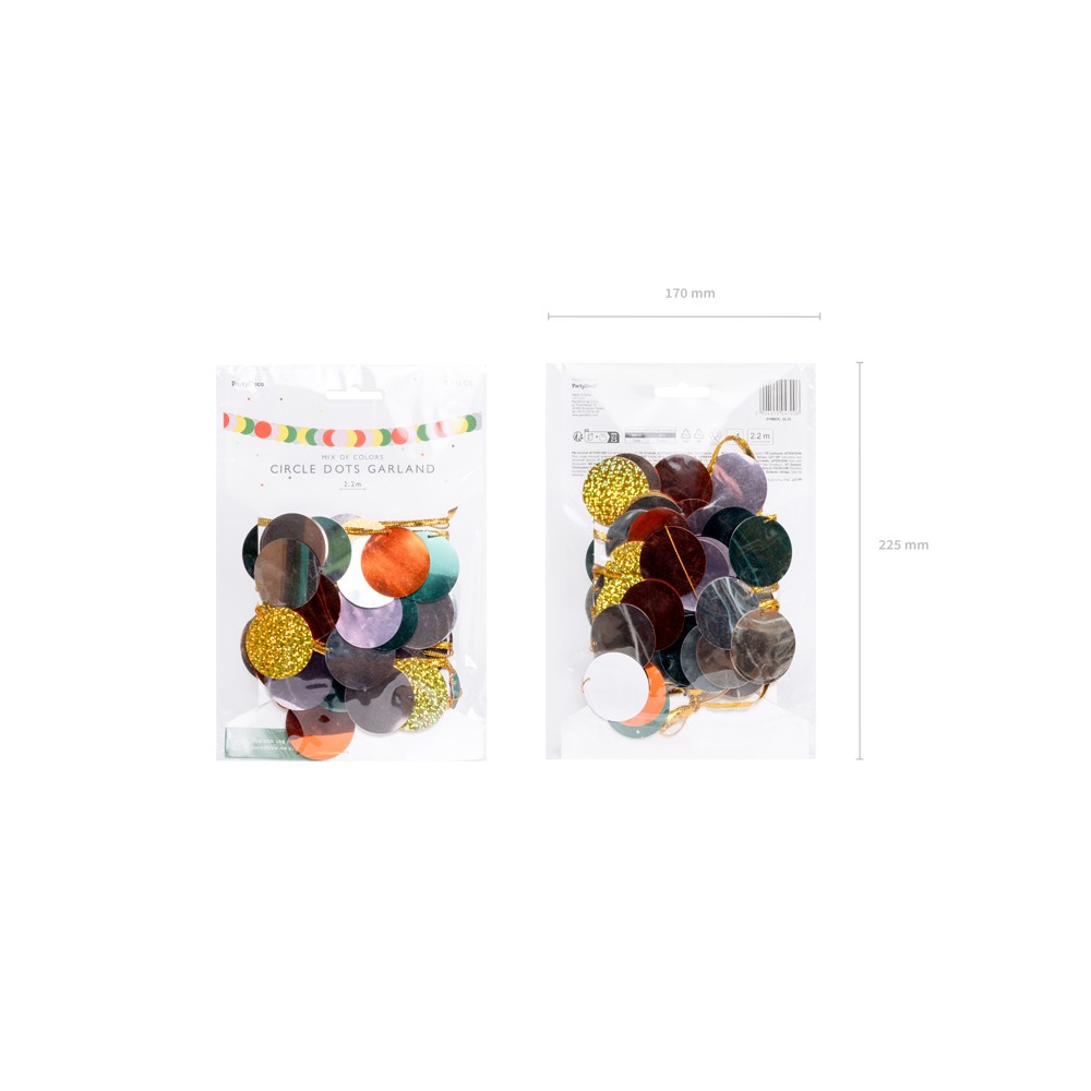 Guirlande Métallisée Cercles, Mélange de Couleurs, 2,2 m