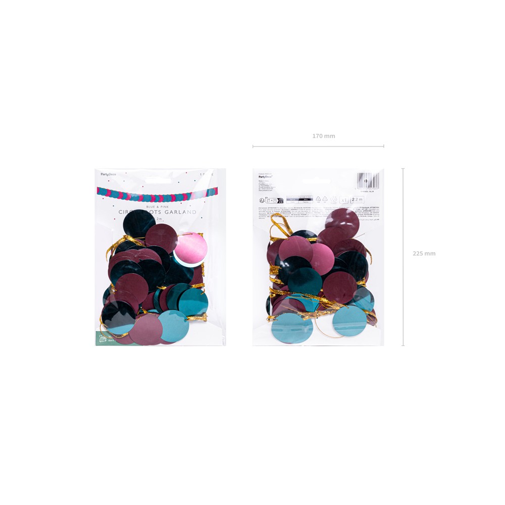 Guirlande métallique Cercles, mélange de couleurs, 2,2 m