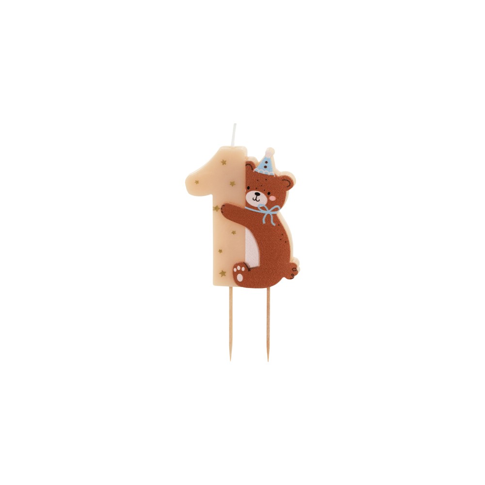 Bougie d'anniversaire Numéro 1 avec ours en peluche, mix, 7 cm
