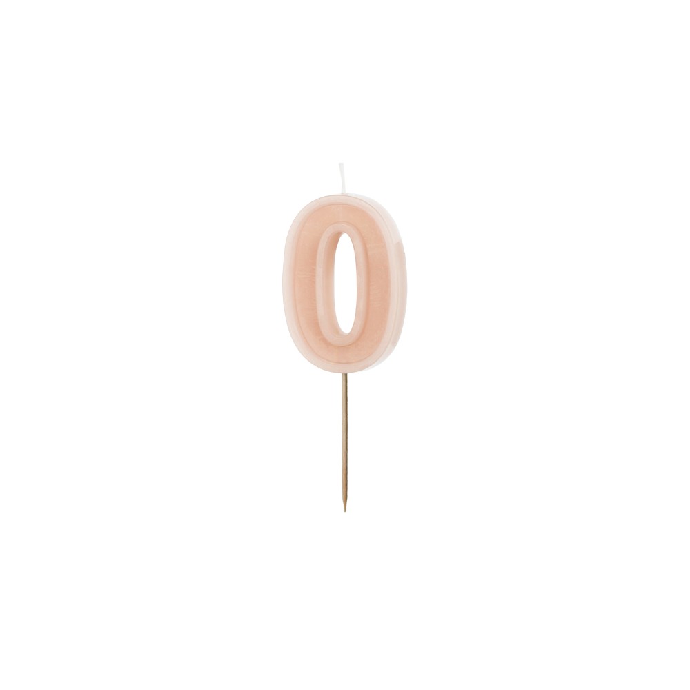 Bougie d'anniversaire Numéro 0, rose poudré, 6 cm