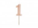 Bougie d'anniversaire Numéro 1, rose poudré, 6 cm