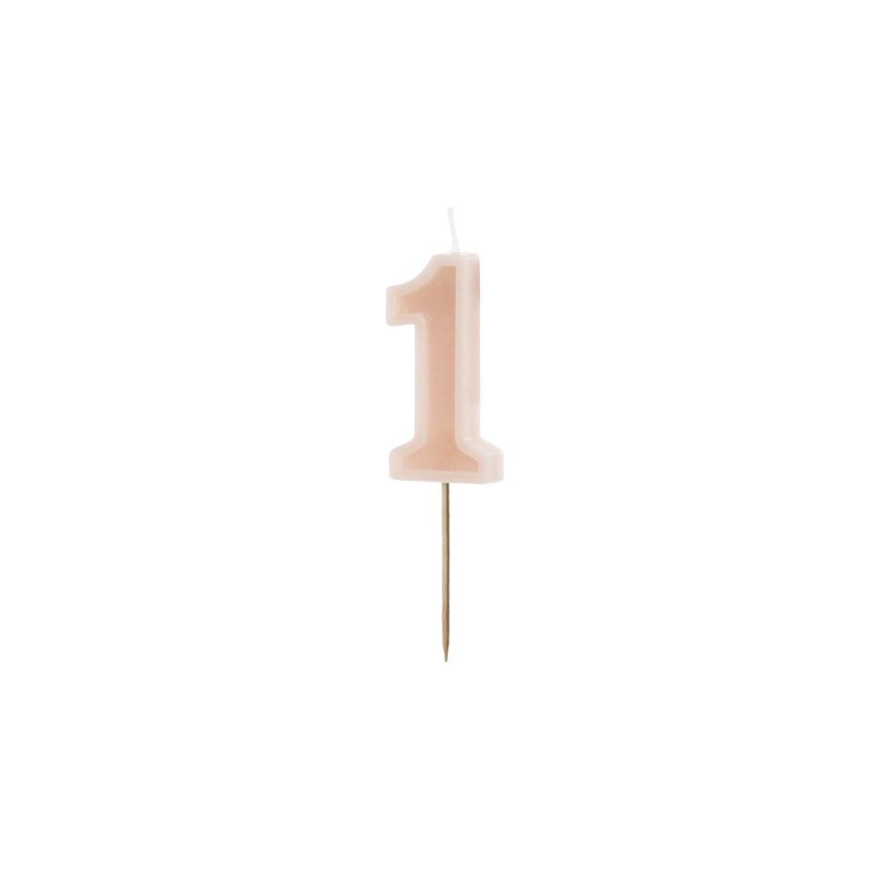 Bougie d'anniversaire Numéro 1, rose poudré, 6 cm