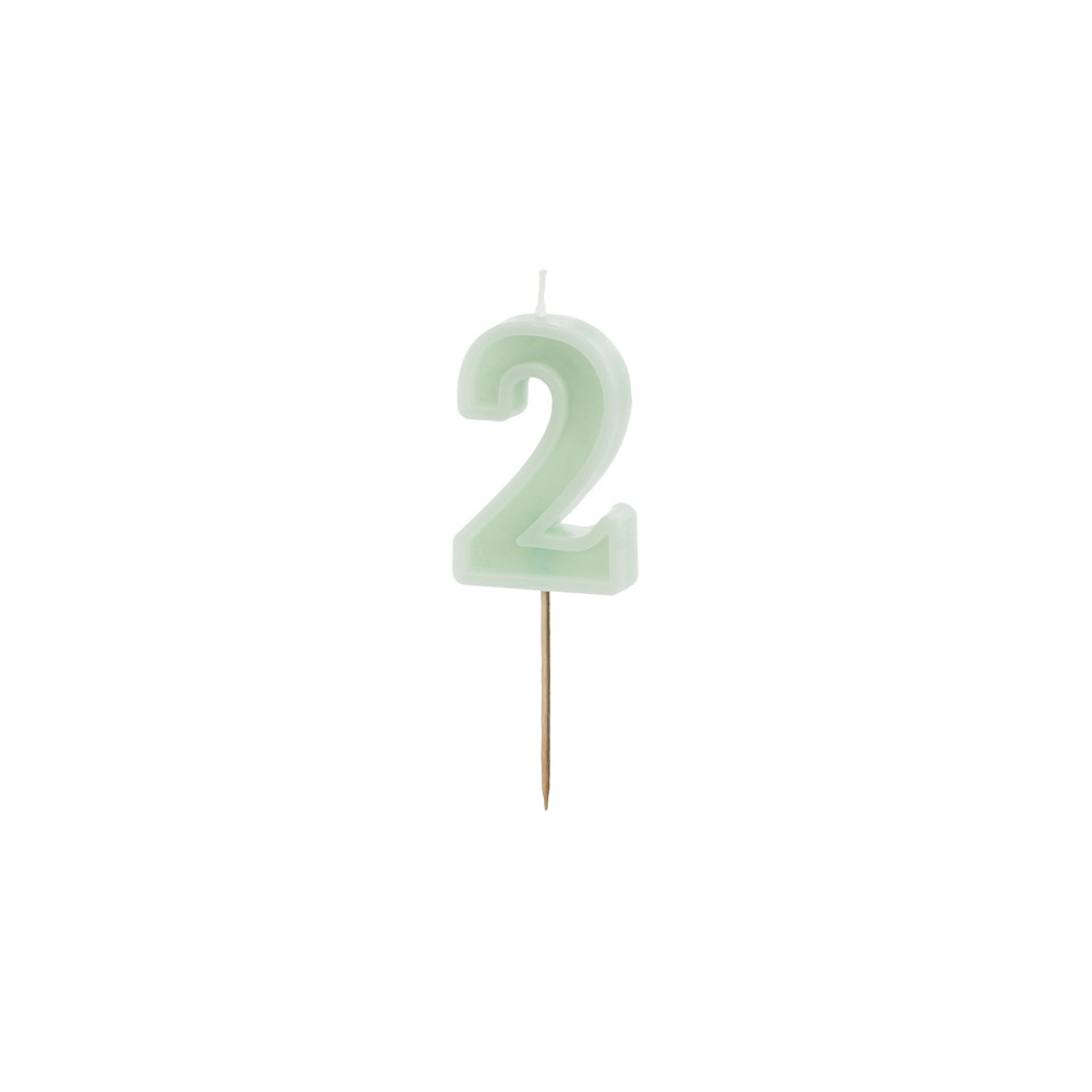 Bougie d'anniversaire Numéro 2, vert, 6 cm