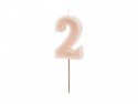 Bougie d'anniversaire Numéro 2, rose poudré, 6 cm