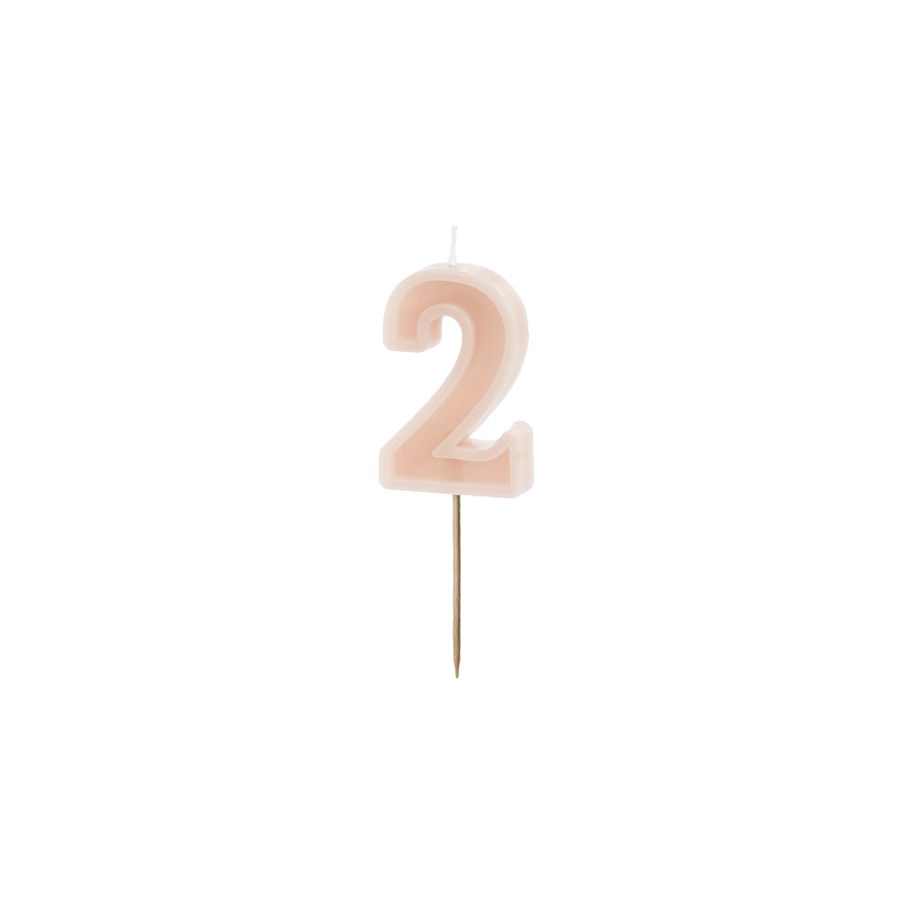 Bougie d'anniversaire Numéro 2, rose poudré, 6 cm