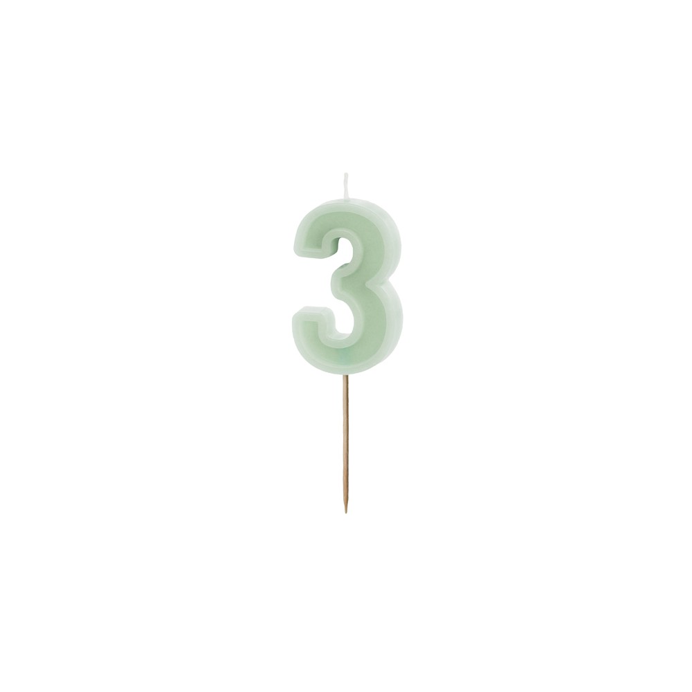 Bougie d'anniversaire Numéro 3, vert, 6 cm