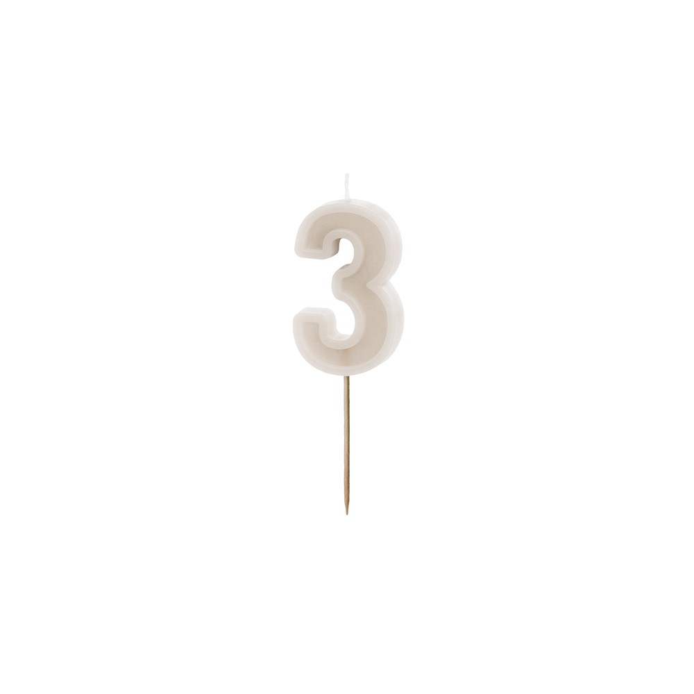 Bougie d'anniversaire Numéro 3, gris chaud, 6 cm