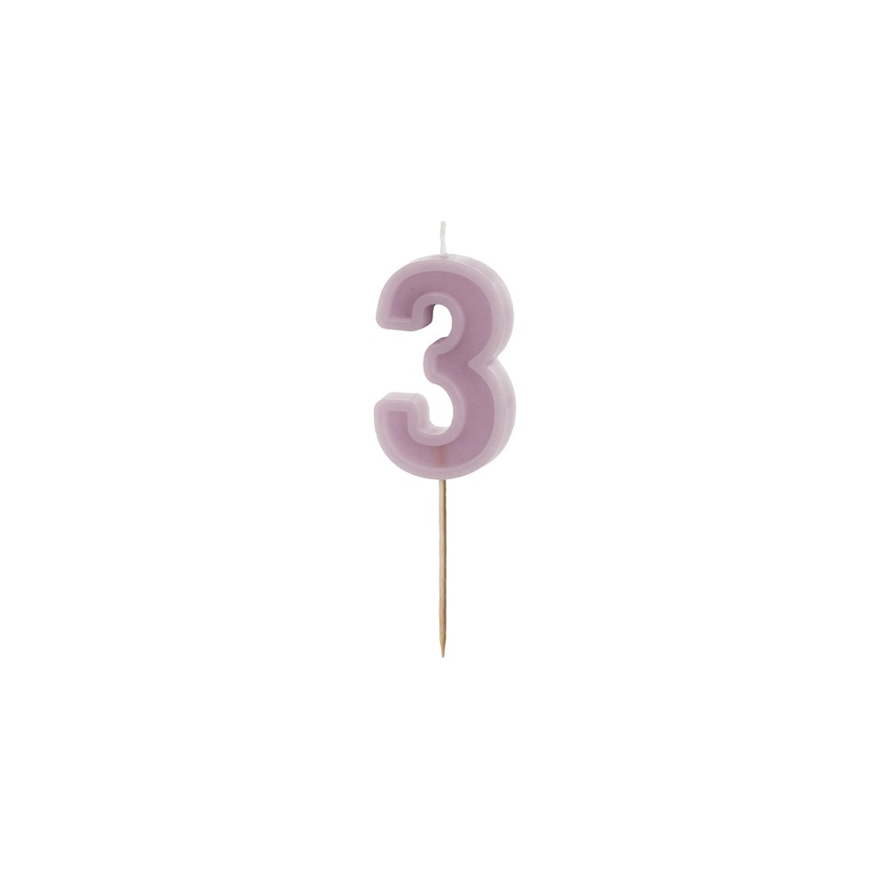 Bougie d'anniversaire Numéro 3, violet, 6 cm