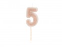 Bougie d'anniversaire Numéro 5, rose poudré, 6 cm
