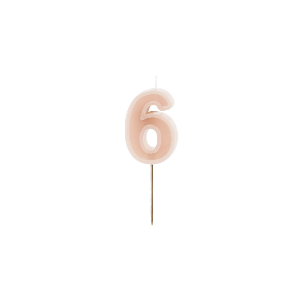 Bougie d'anniversaire Numéro 6, rose poudré, 6 cm