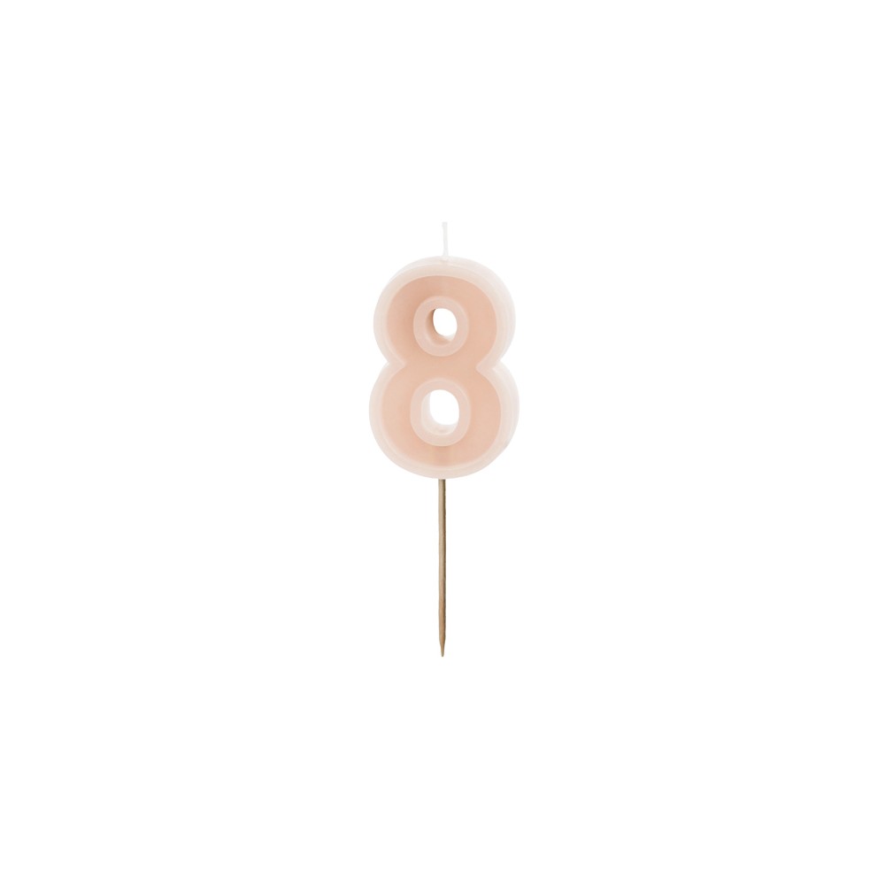 Bougie d'anniversaire Numéro 8, rose poudré, 6 cm