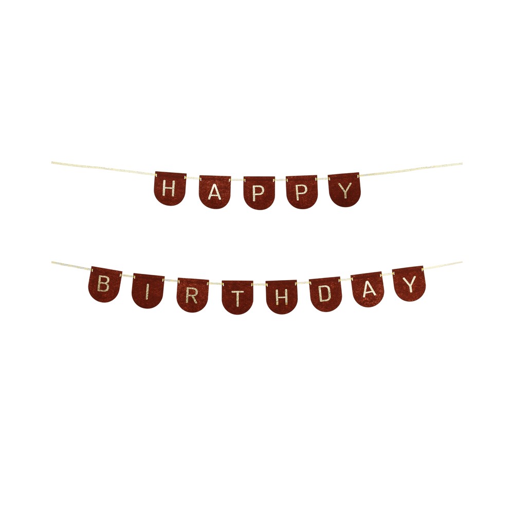 Bannière en feutre, Happy Birthday, marron, 3 m
